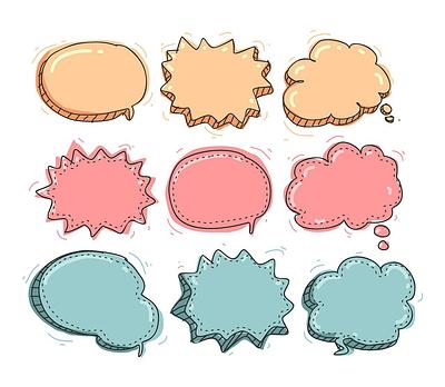 Cartoon-style speech bubbles in rows